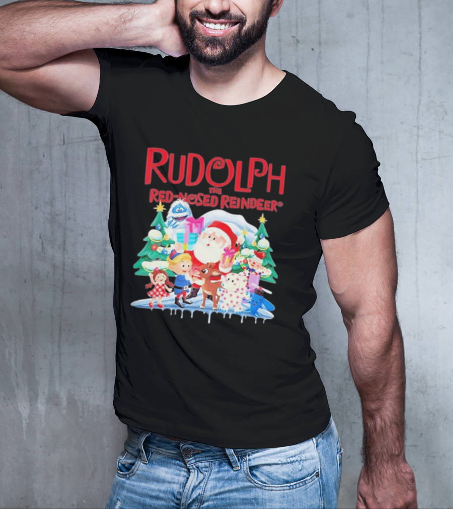 Rudolph The Red-Nosed Reindeer Christmas Santa And Friends Scene T-Shirt