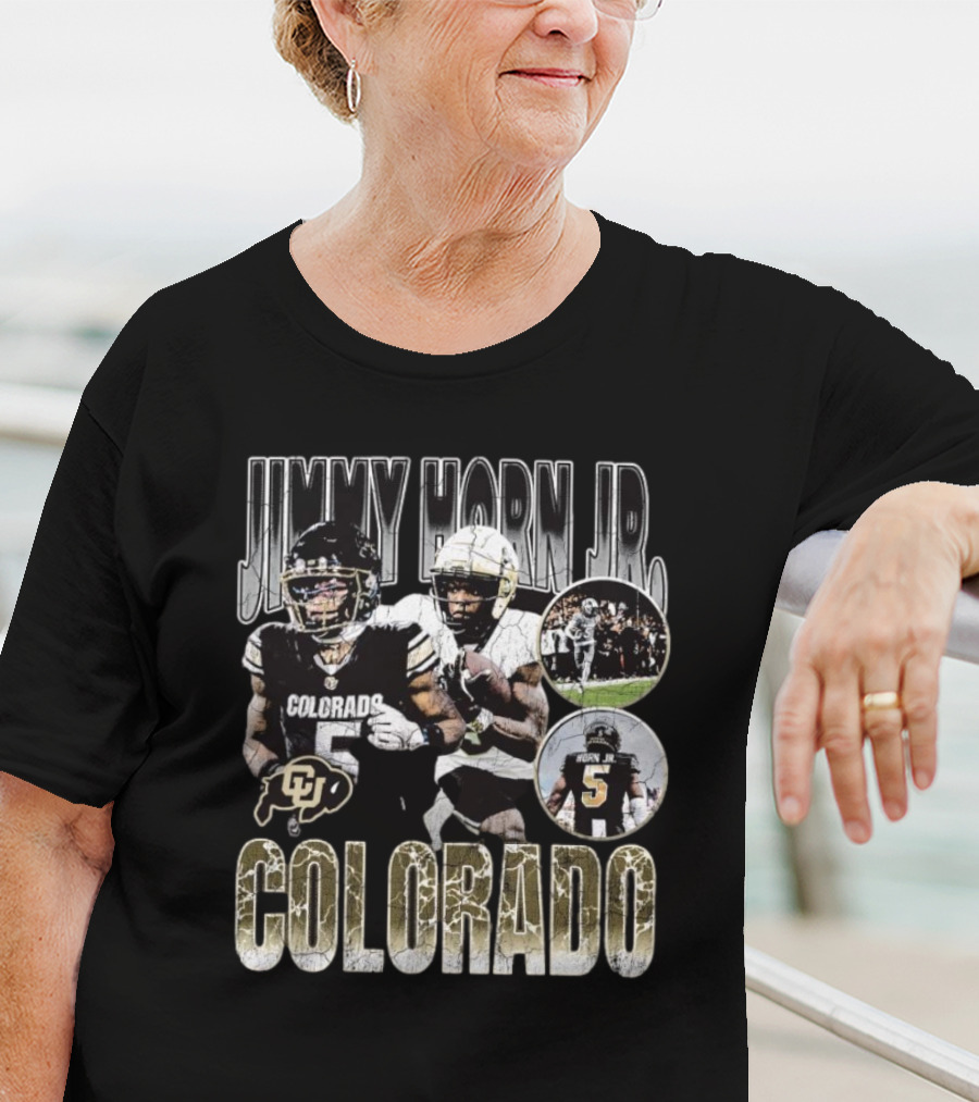 Jimmy Horn Jr. Colorado Buffaloes Football 90s Style With Team Action Shots T-Shirt