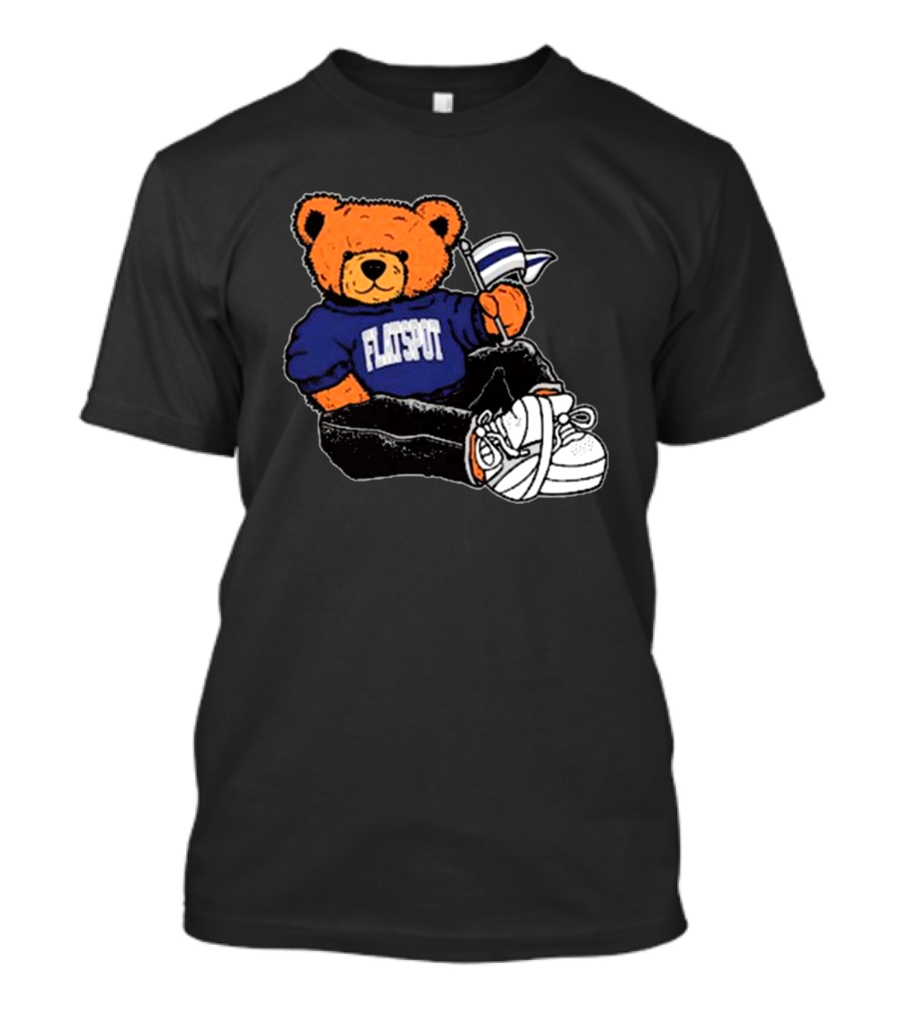 Flatspot Bear In Blue Sweatshirt With Flag Sitting Down T-Shirt