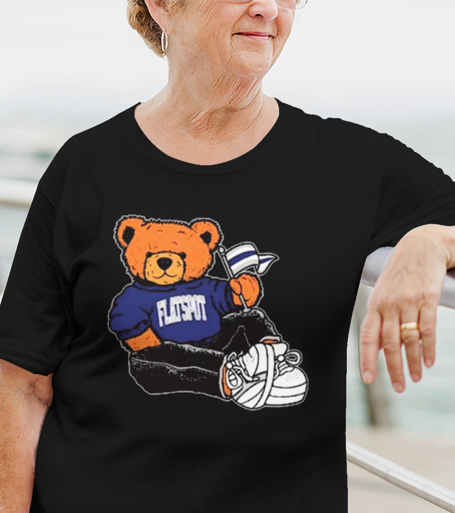 Flatspot Bear In Blue Sweatshirt With Flag Sitting Down T-Shirt