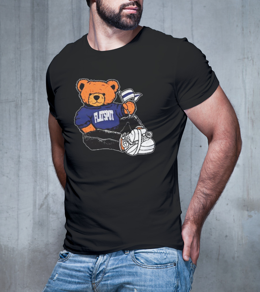 Flatspot Bear In Blue Sweatshirt With Flag Sitting Down T-Shirt