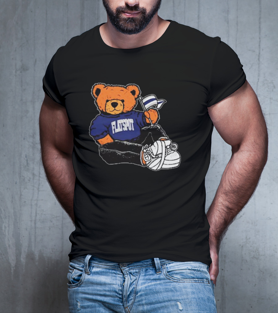 Flatspot Bear In Blue Sweatshirt With Flag Sitting Down T-Shirt