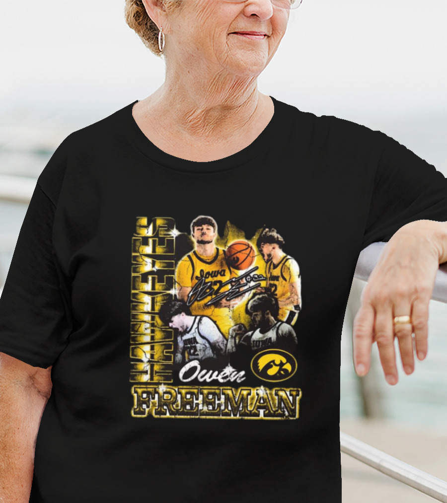 Owen Freeman Iowa Hawkeyes Basketball Retro Signature 90s T-Shirt