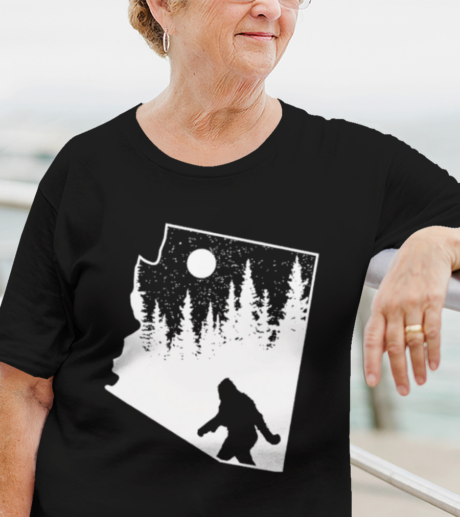 Bigfoot Arizona Pride Sasquatch Funny Arizona Map Forest Moon T-Shirt