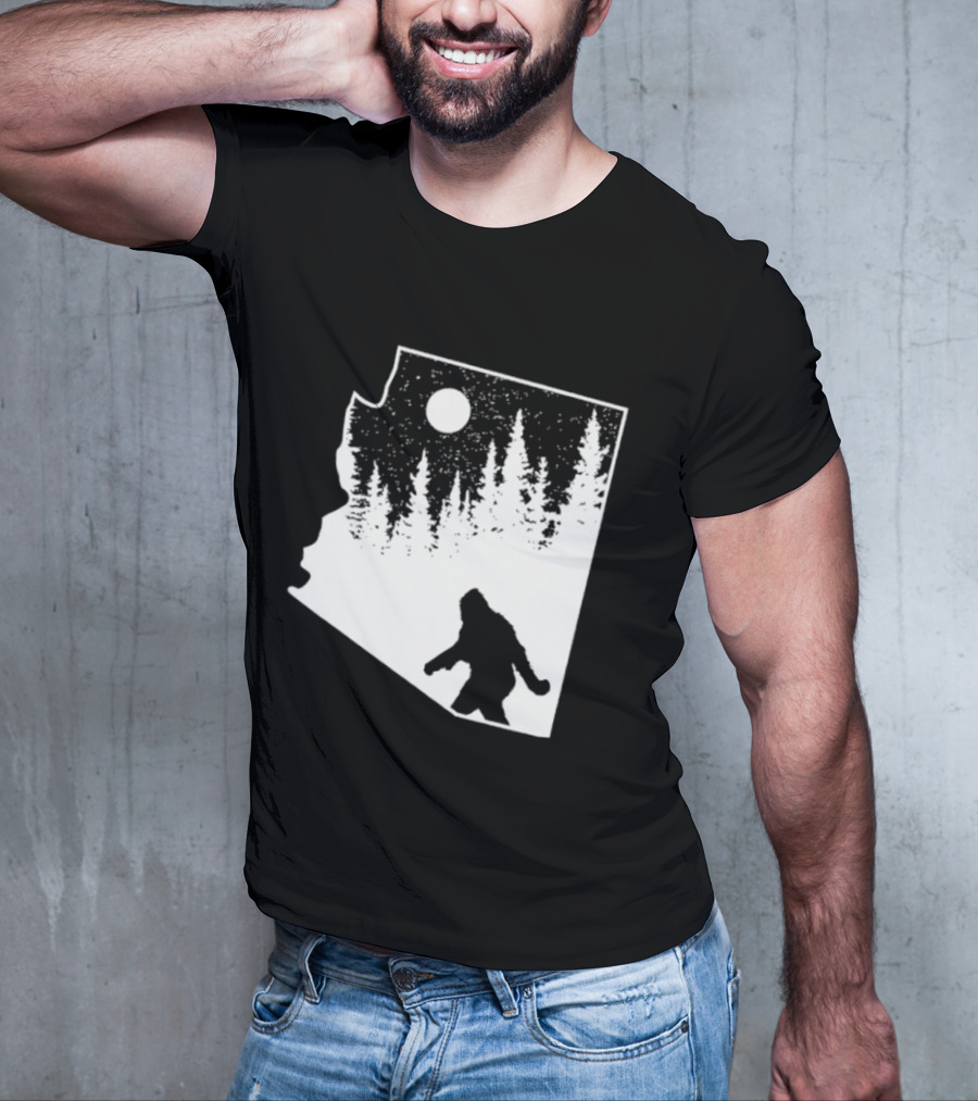 Bigfoot Arizona Pride Sasquatch Funny Arizona Map Forest Moon T-Shirt
