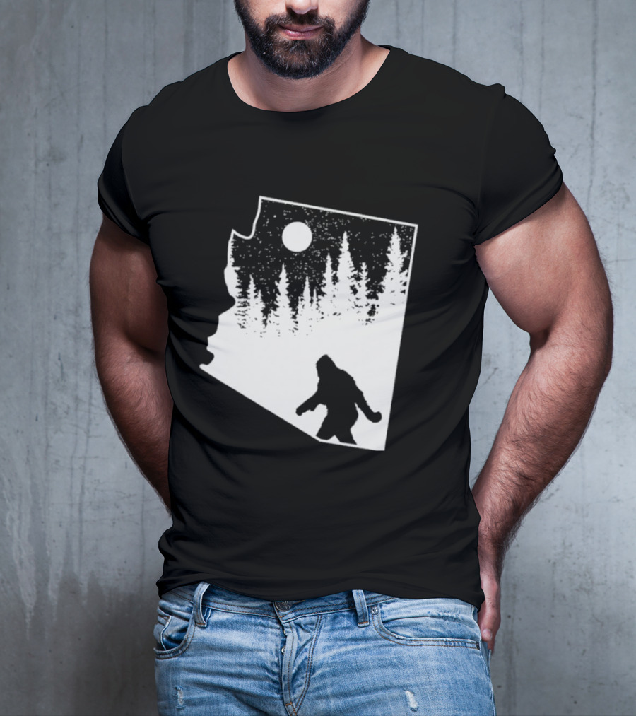 Bigfoot Arizona Pride Sasquatch Funny Arizona Map Forest Moon T-Shirt