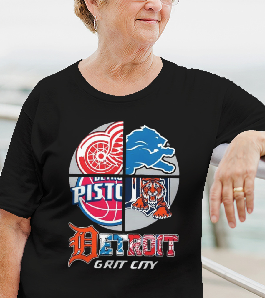 Detroit Grit City Red Wings Lions Pistons Tigers T-Shirt