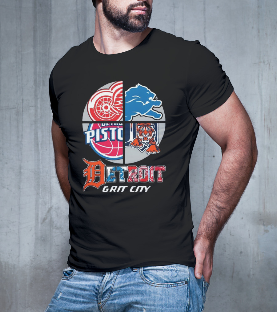Detroit Grit City Red Wings Lions Pistons Tigers T-Shirt