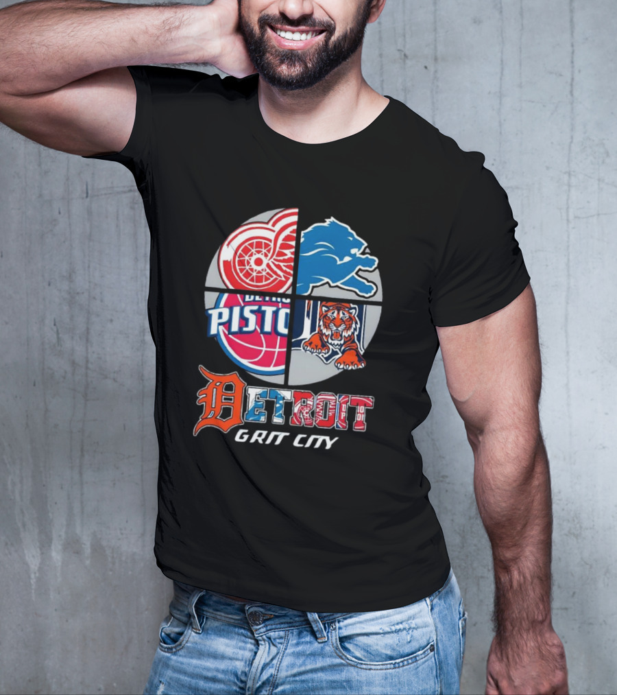 Detroit Grit City Red Wings Lions Pistons Tigers T-Shirt