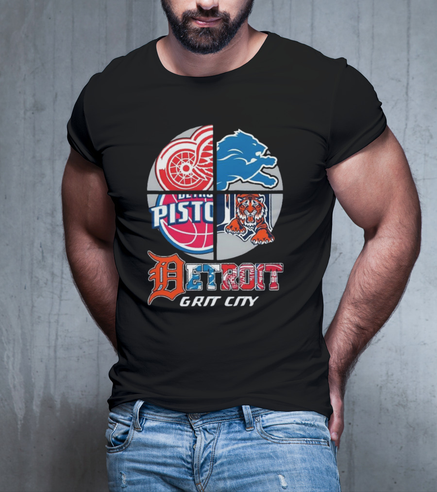 Detroit Grit City Red Wings Lions Pistons Tigers T-Shirt