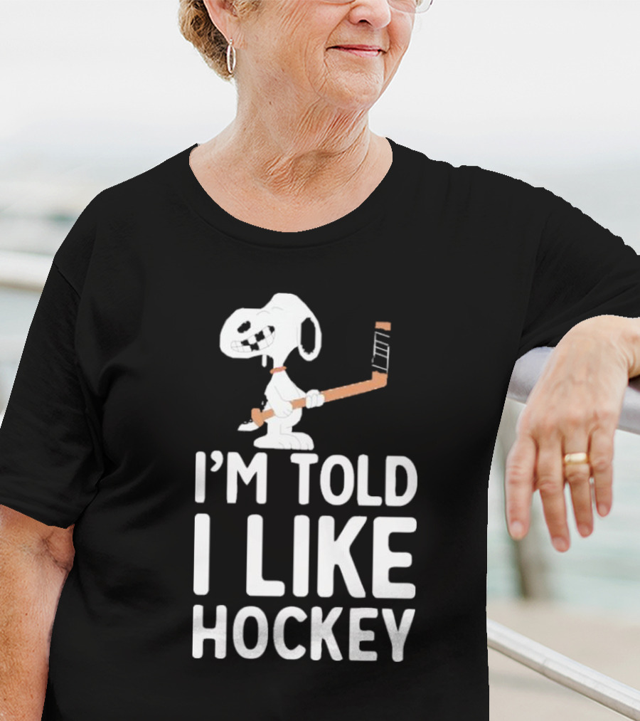 Snoopy I'm Told I Like Hockey Peanuts Comic Hockey Stick T-Shirt