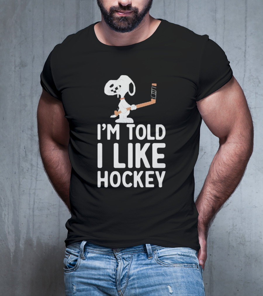 Snoopy I'm Told I Like Hockey Peanuts Comic Hockey Stick T-Shirt