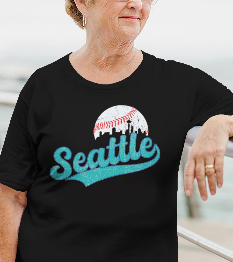 Seattle Vintage Skyline Retro Baseball T-Shirt