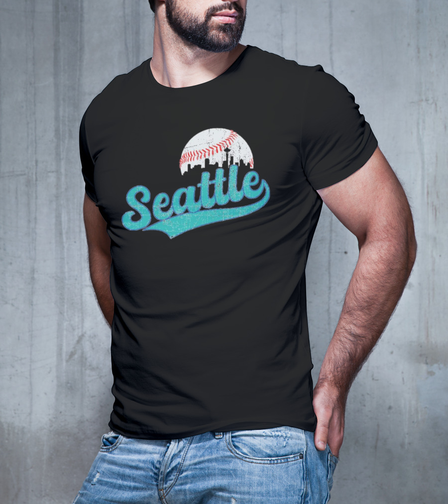 Seattle Vintage Skyline Retro Baseball T-Shirt