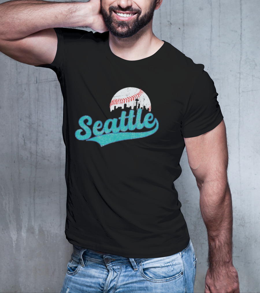Seattle Vintage Skyline Retro Baseball T-Shirt