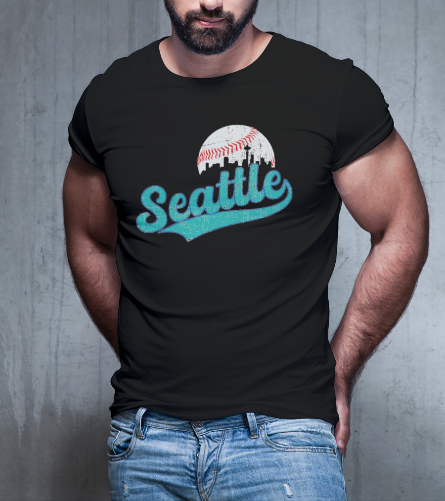 Seattle Vintage Skyline Retro Baseball T-Shirt