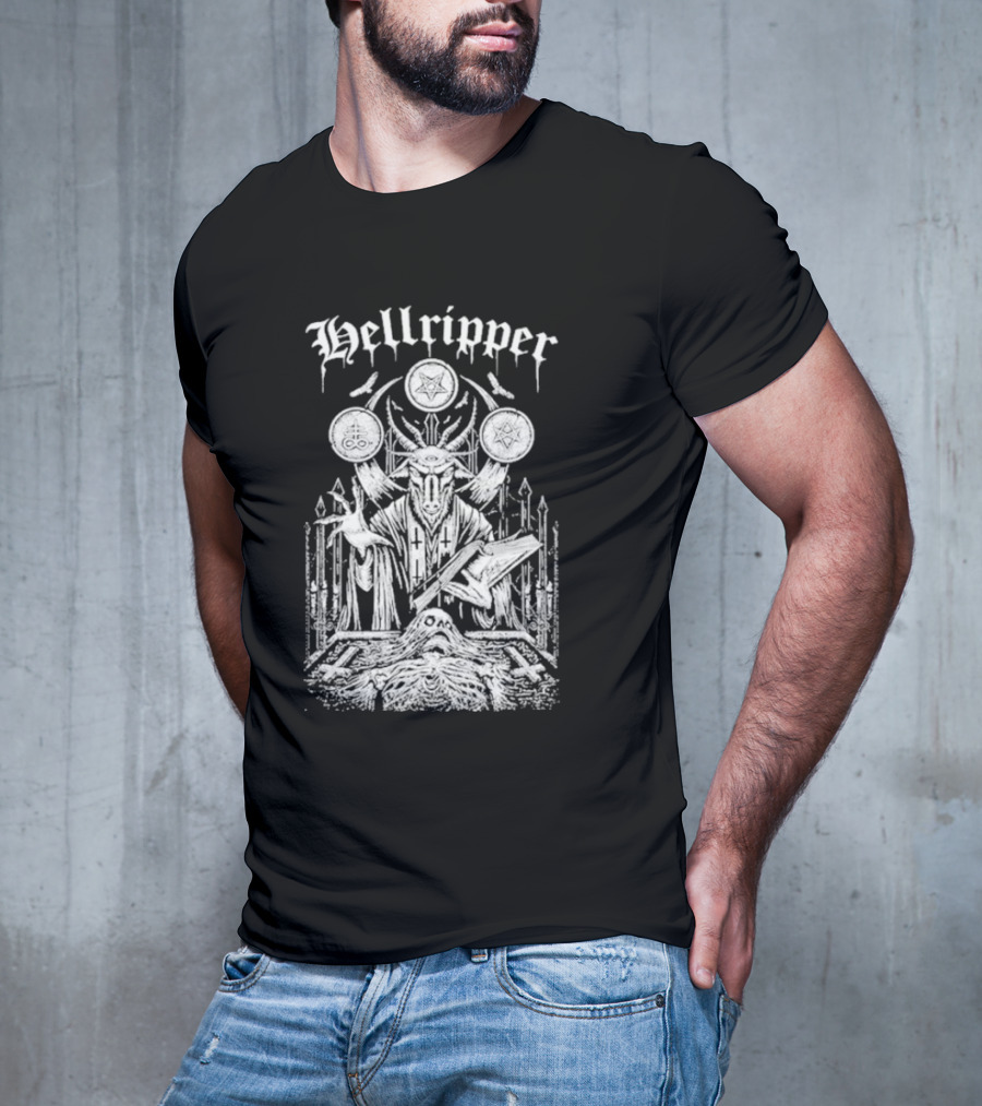 Hellripper Ritual Ceremonial Occult Imagery With Skulls And Antlers T-Shirt