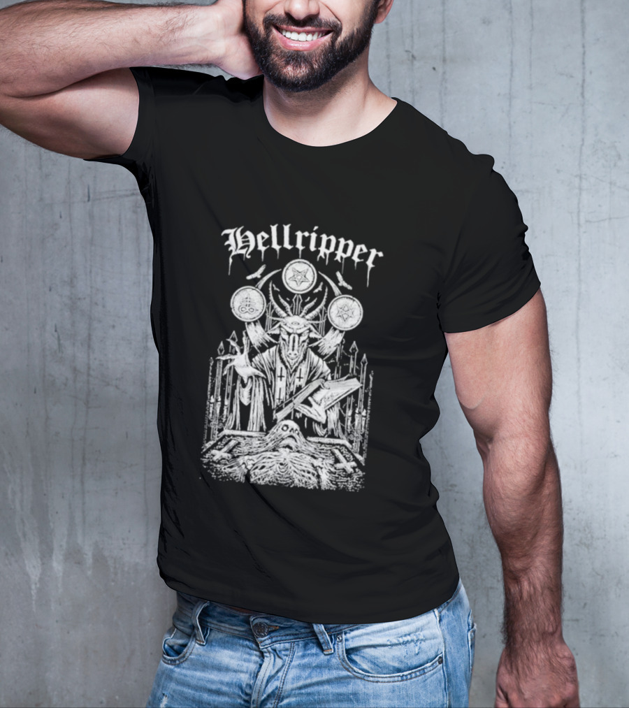 Hellripper Ritual Ceremonial Occult Imagery With Skulls And Antlers T-Shirt