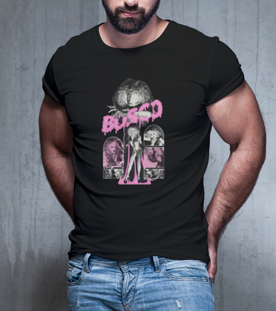 Hereisbosco Blobsco Bosco Pink Dripping Text With Monochrome Images T-Shirt
