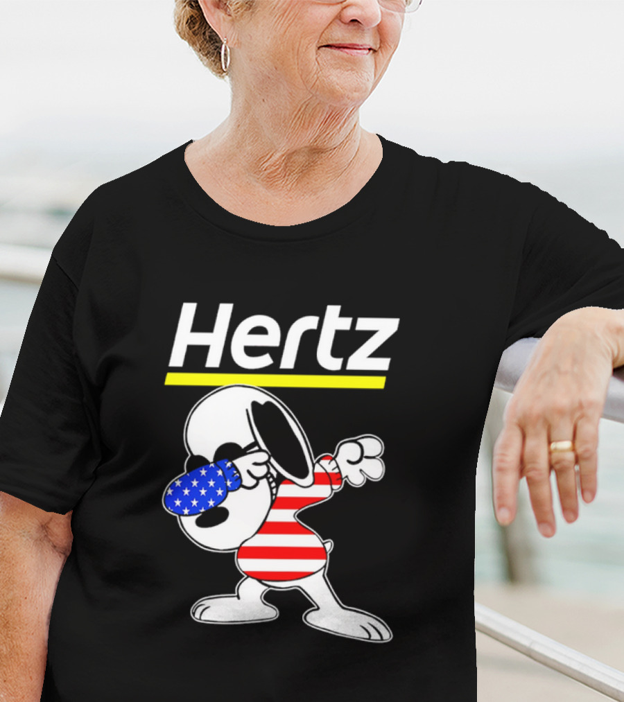 Hertz Snoopy Dabbing American Flag Pattern T-Shirt