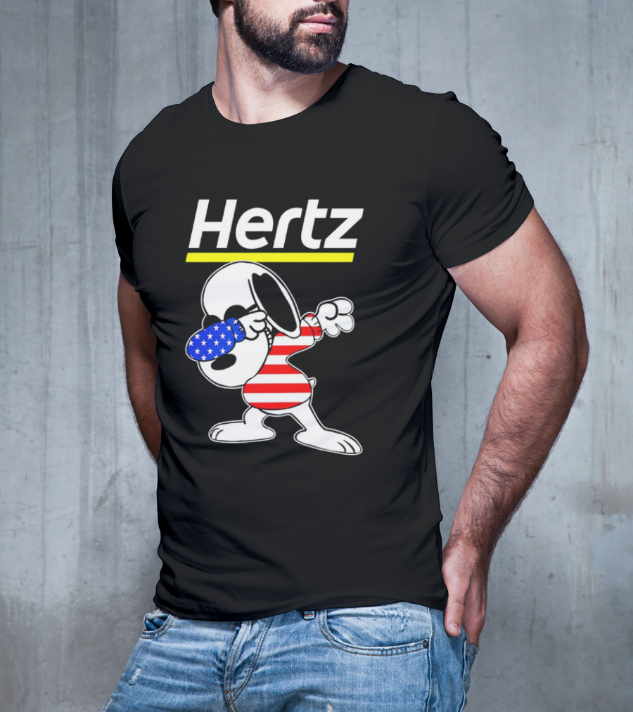Hertz Snoopy Dabbing American Flag Pattern T-Shirt