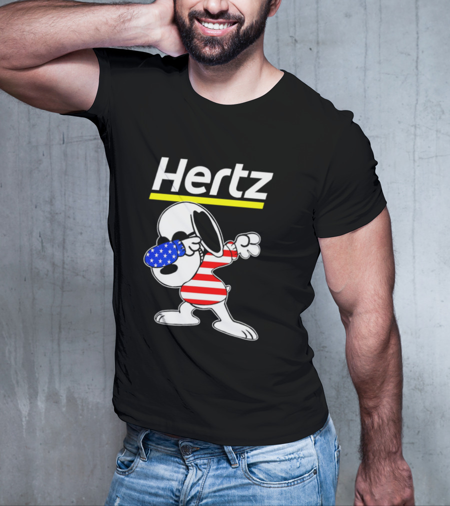 Hertz Snoopy Dabbing American Flag Pattern T-Shirt
