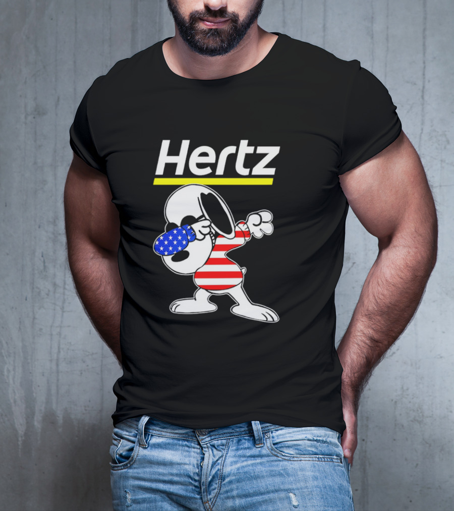 Hertz Snoopy Dabbing American Flag Pattern T-Shirt
