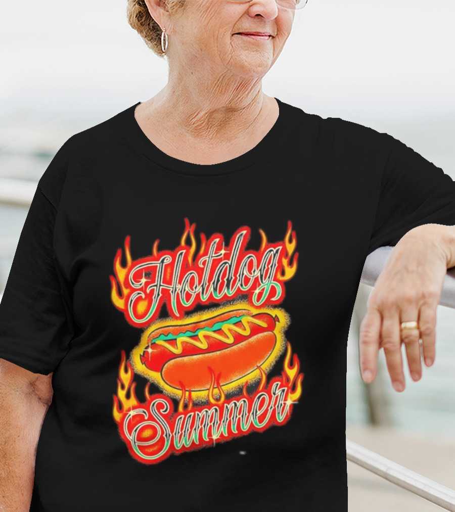 Hotdog Summer Flaming Hotdog Graphic With Fiery Flames T-Shirt