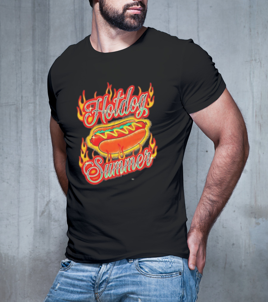 Hotdog Summer Flaming Hotdog Graphic With Fiery Flames T-Shirt