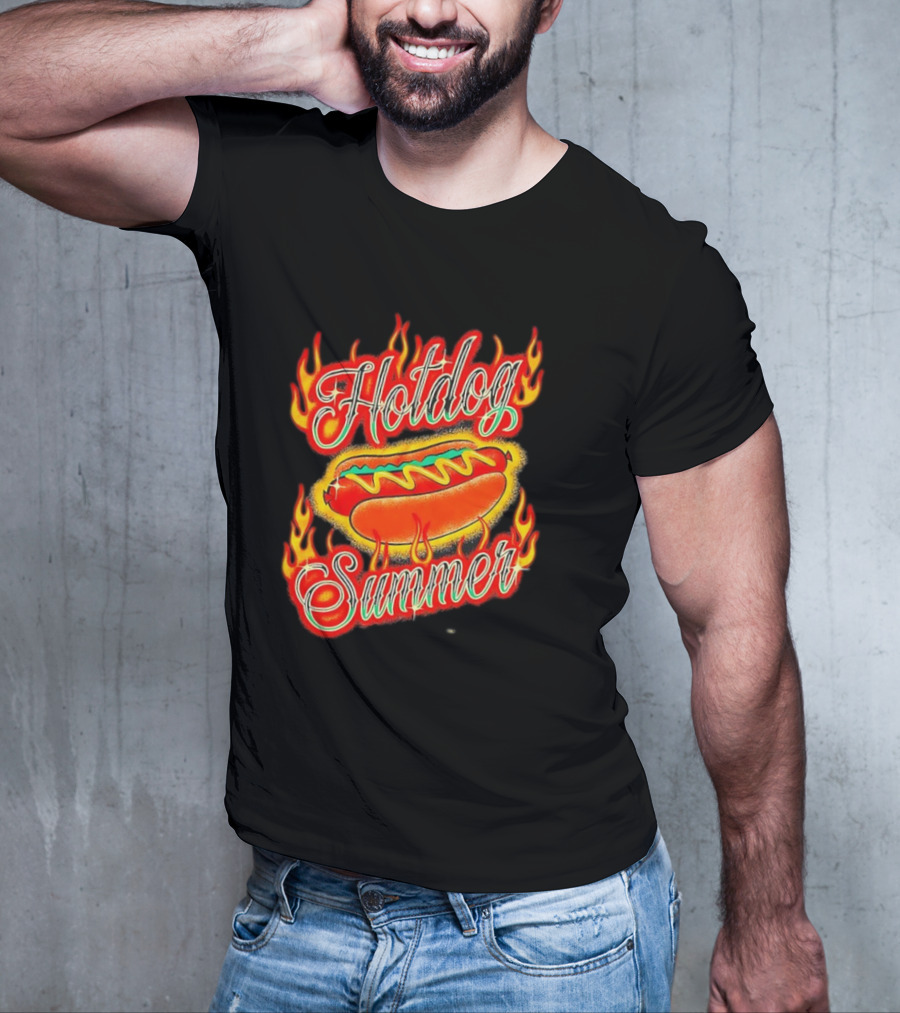 Hotdog Summer Flaming Hotdog Graphic With Fiery Flames T-Shirt