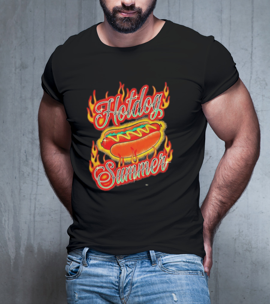 Hotdog Summer Flaming Hotdog Graphic With Fiery Flames T-Shirt