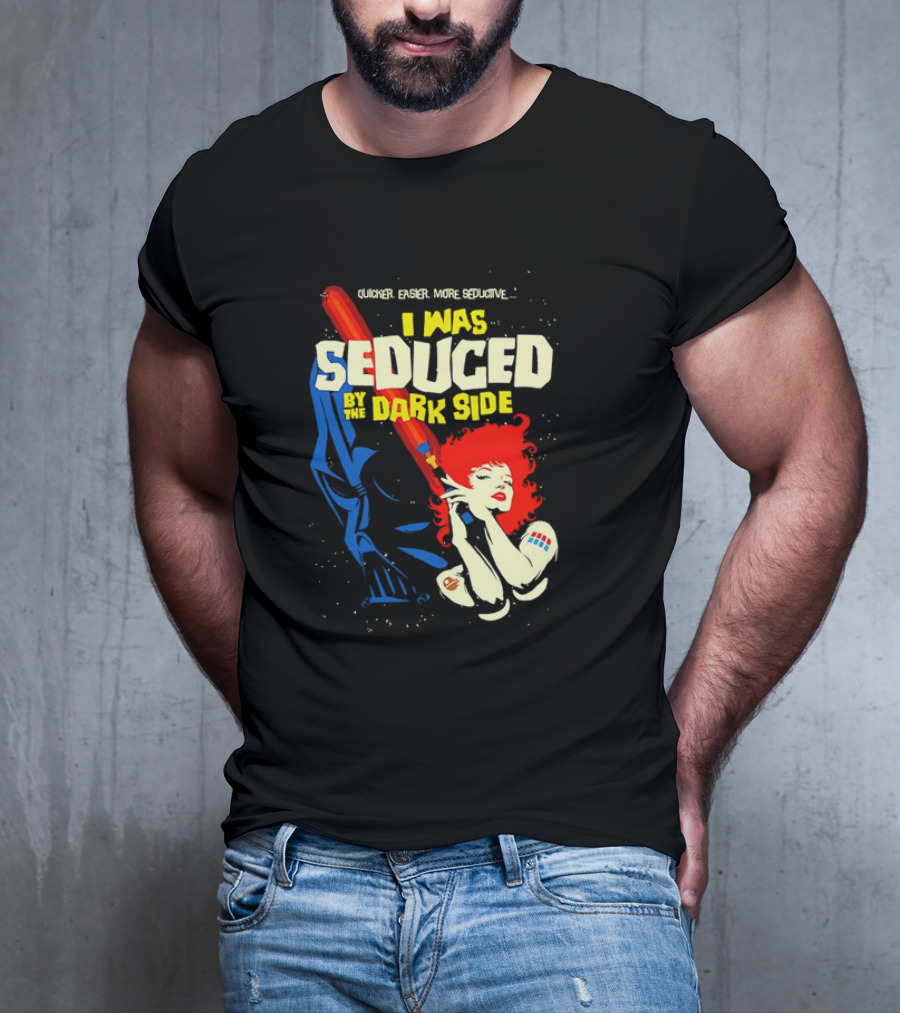 I Was Seduced By The Dark Side Cartoon Darth Vader And Redhead Woman T-Shirt