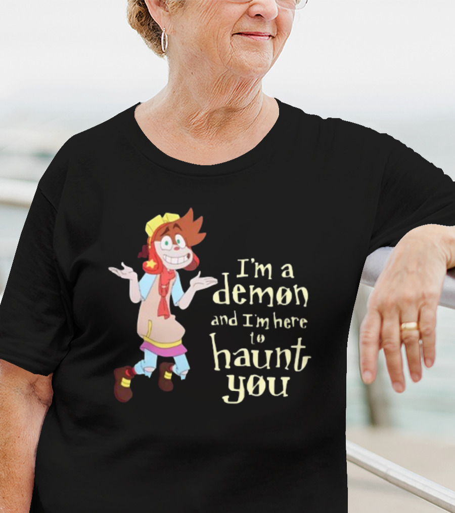 I'm A Demon And I'm Here To Haunt You Whimsical Cartoon Character With Red Hair And Yellow Cap T-Shirt