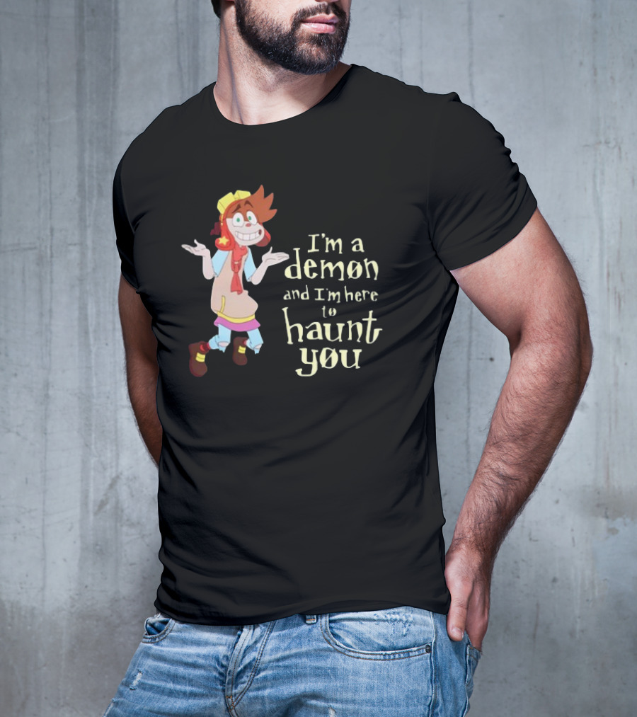 I'm A Demon And I'm Here To Haunt You Whimsical Cartoon Character With Red Hair And Yellow Cap T-Shirt