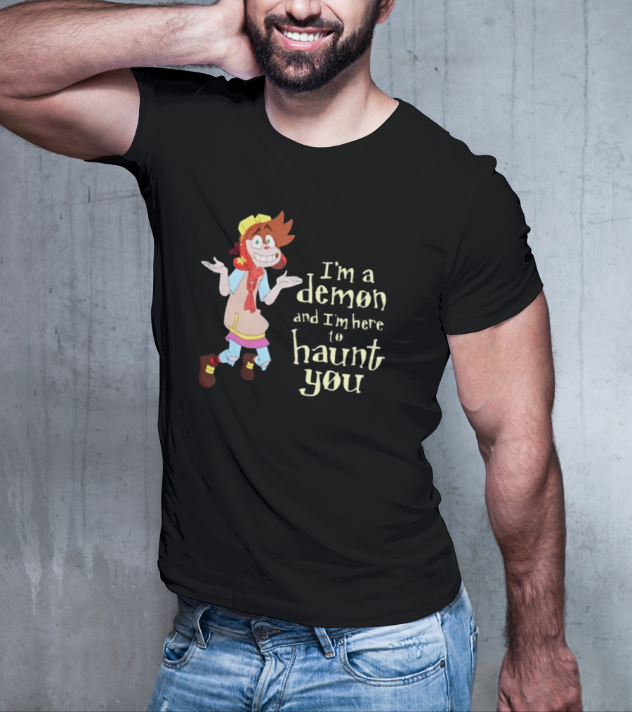 I'm A Demon And I'm Here To Haunt You Whimsical Cartoon Character With Red Hair And Yellow Cap T-Shirt