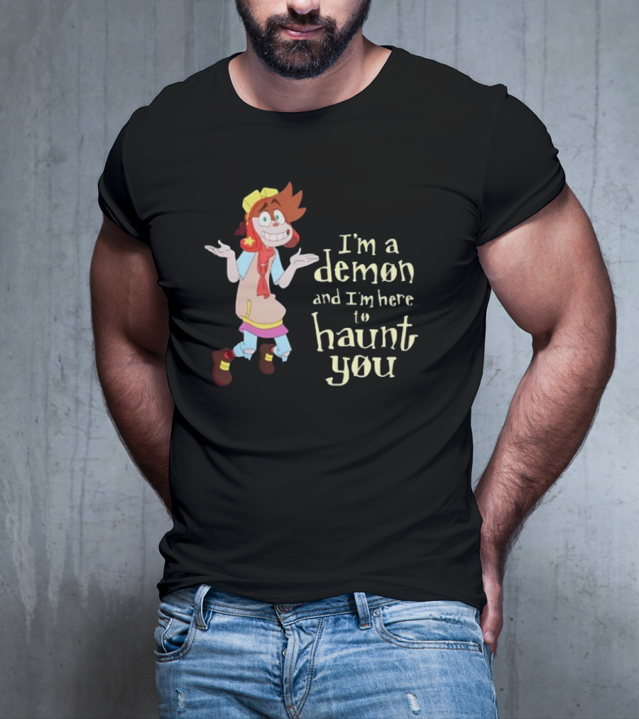 I'm A Demon And I'm Here To Haunt You Whimsical Cartoon Character With Red Hair And Yellow Cap T-Shirt