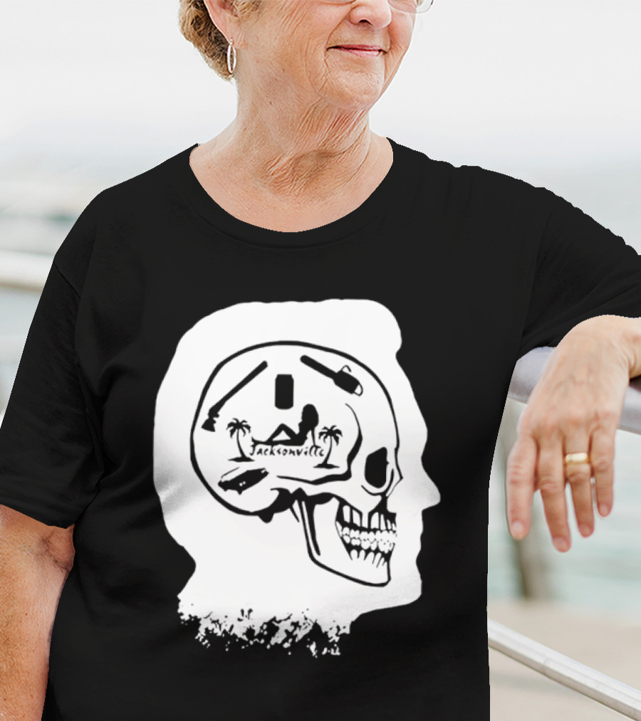 Jacksonville Skull With Palm Trees And Pyramid Inside Head Silhouette T-Shirt