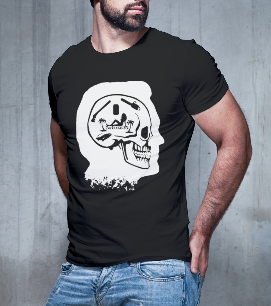 Jacksonville Skull With Palm Trees And Pyramid Inside Head Silhouette T-Shirt