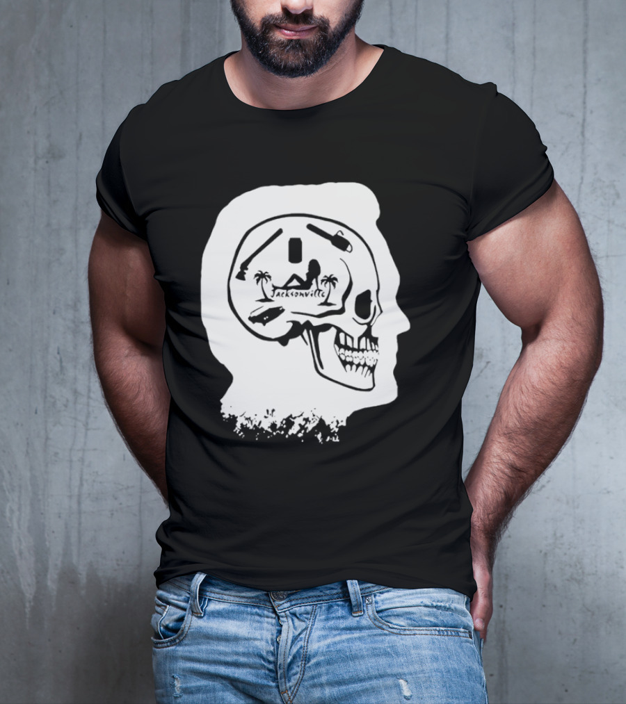 Jacksonville Skull With Palm Trees And Pyramid Inside Head Silhouette T-Shirt