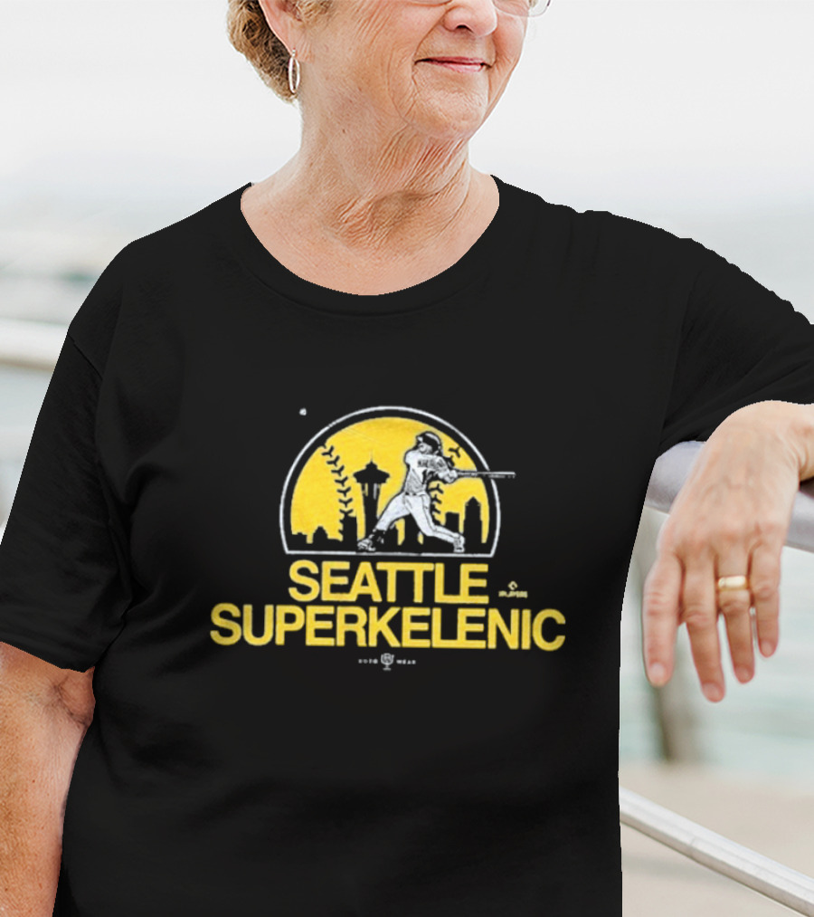 Seattle SuperKelenic Player Silhouette With Space Needle And Cityscape T-Shirt