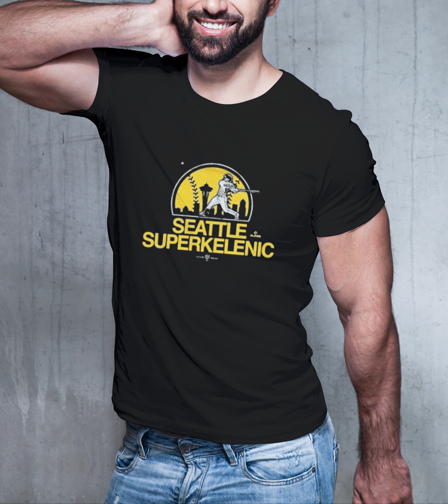 Seattle SuperKelenic Player Silhouette With Space Needle And Cityscape T-Shirt