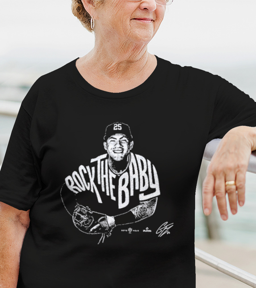 Rock The Baby Josh Naylor Baseball Pose White Outlined Player T-Shirt
