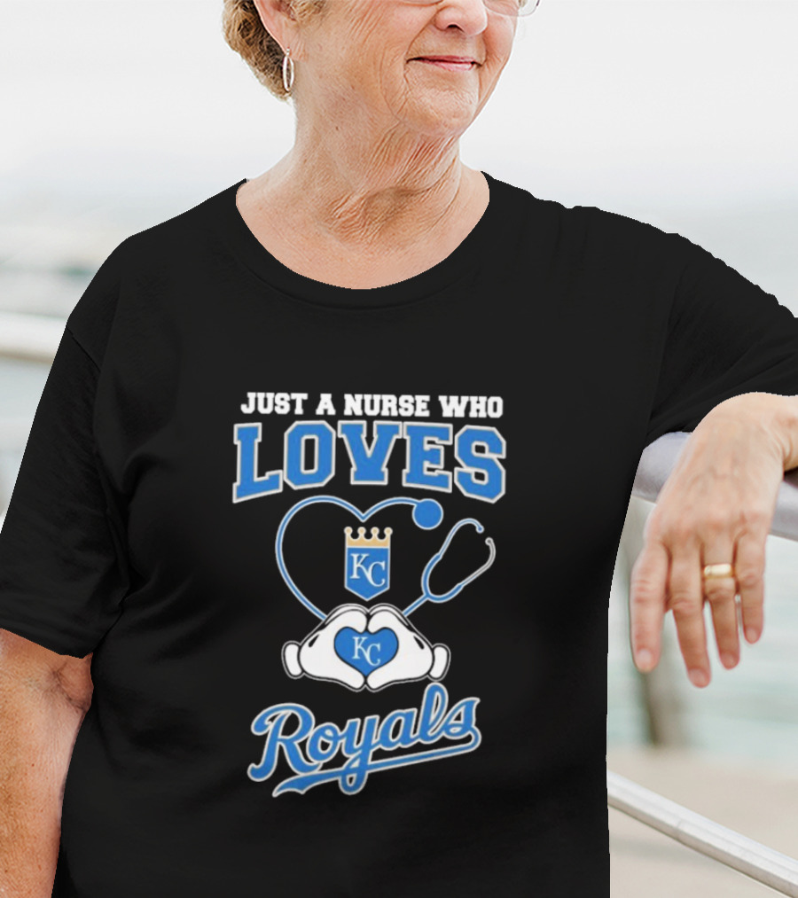 Just A Nurse Who Loves Kansas City Royals KC Heart Hands T-Shirt
