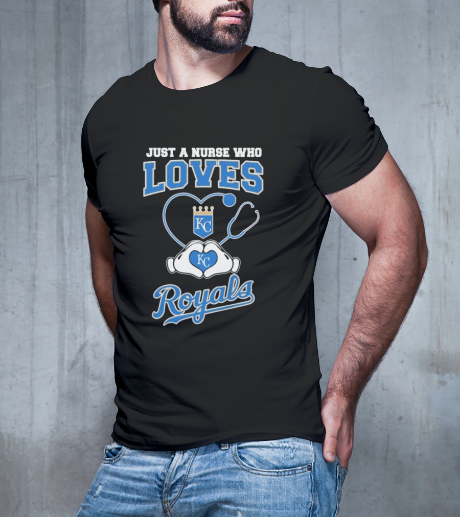 Just A Nurse Who Loves Kansas City Royals KC Heart Hands T-Shirt
