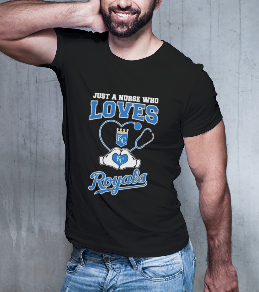 Just A Nurse Who Loves Kansas City Royals KC Heart Hands T-Shirt