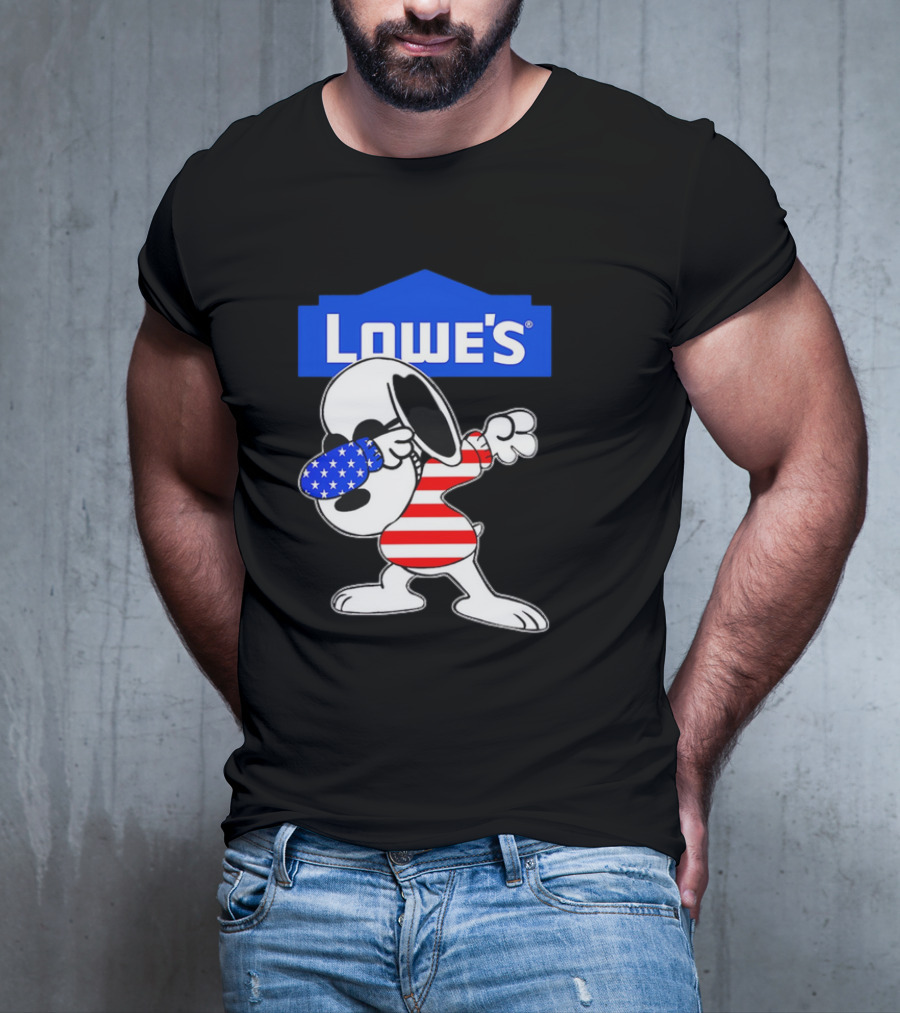 Lowe's Snoopy Dabbing American Flag Stripes T-Shirt