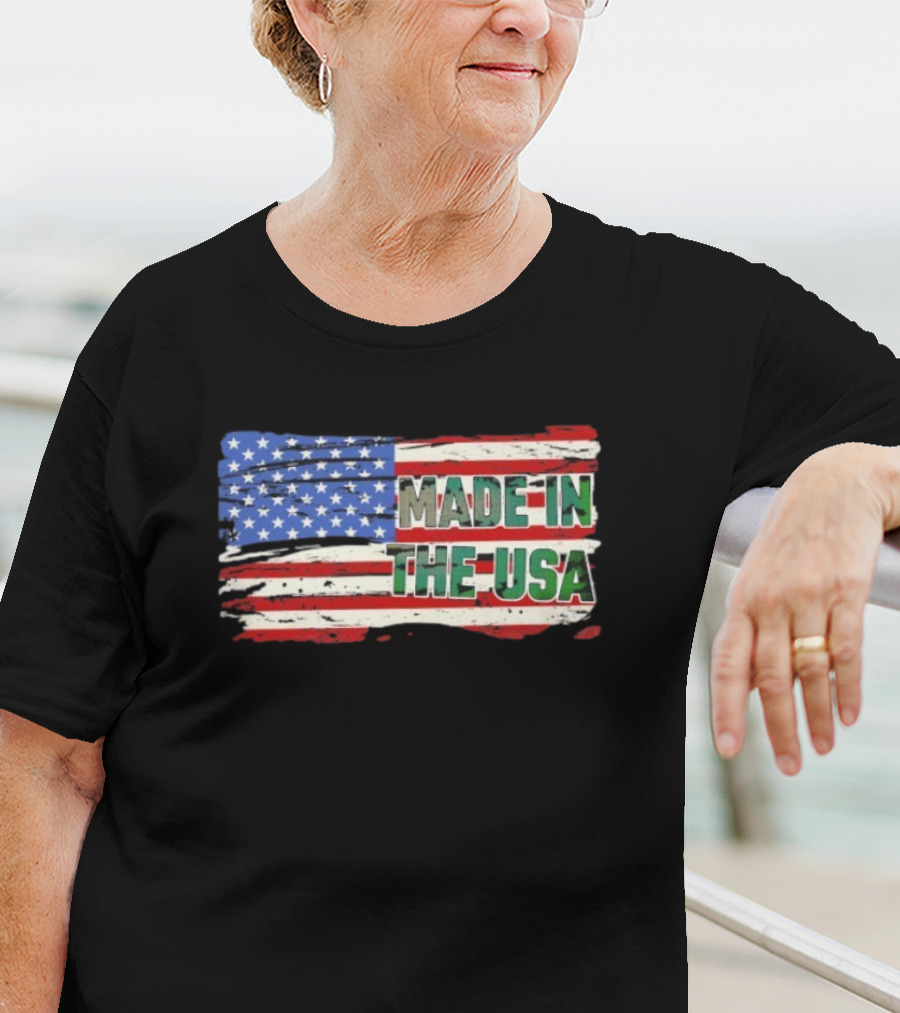 Made In The USA American Flag Stars Stripes Vintage Look T-Shirt