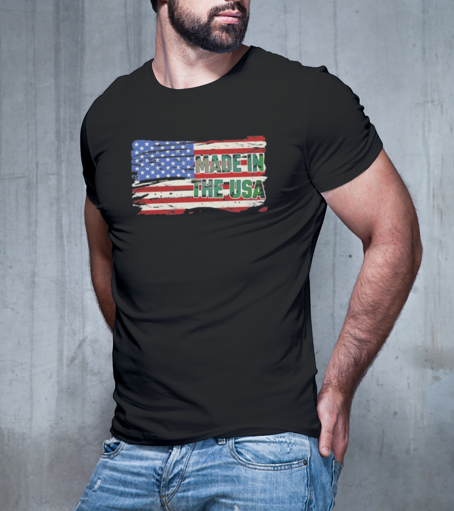 Made In The USA American Flag Stars Stripes Vintage Look T-Shirt