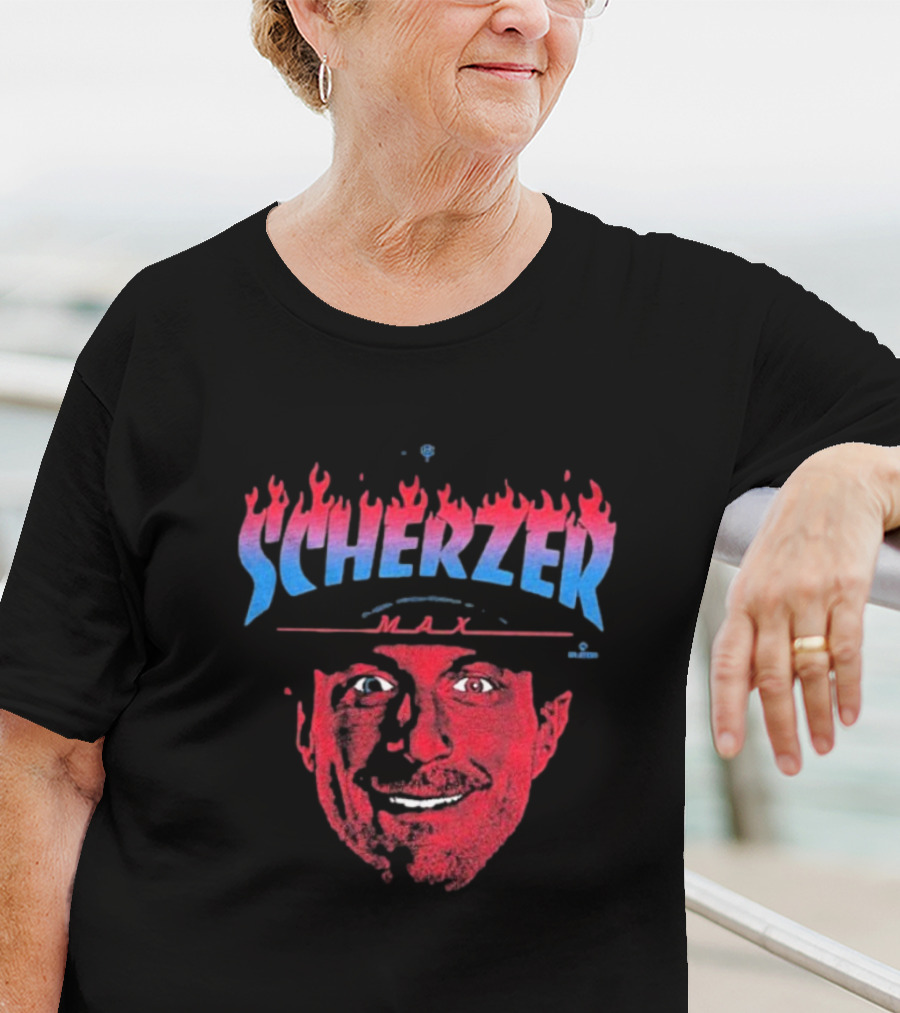Max Scherzer Flames Face Blue And Red Illustration T-Shirt