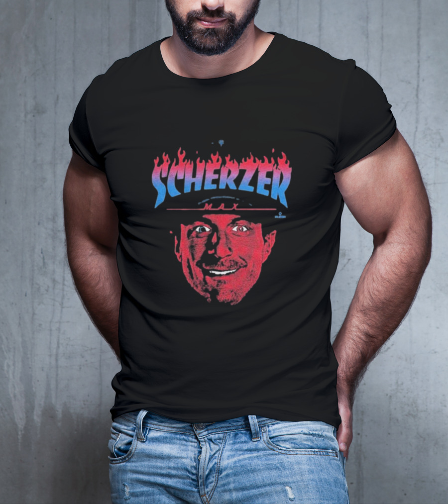 Max Scherzer Flames Face Blue And Red Illustration T-Shirt